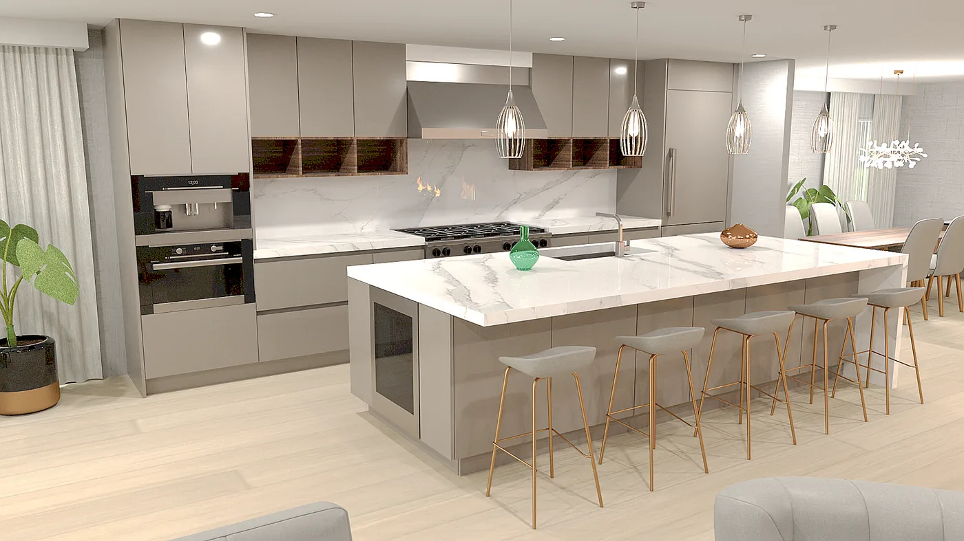 Kitchen concept - marble waterfall island